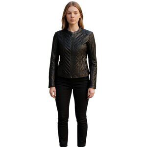 Tory Burch Leather Jacket Full Zip Black Women's 2
